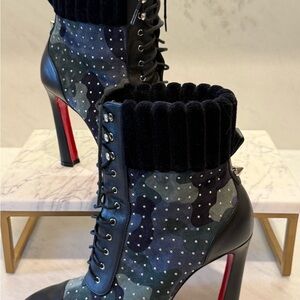 Christian Louboutin Studded Camo Lace-Up Ankle Boots Red Sole | EU 40 / US 9.5
